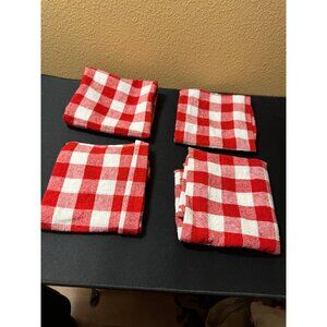 Casual Park Manor Red & White Checkered Cotton Napkins Set Of 4